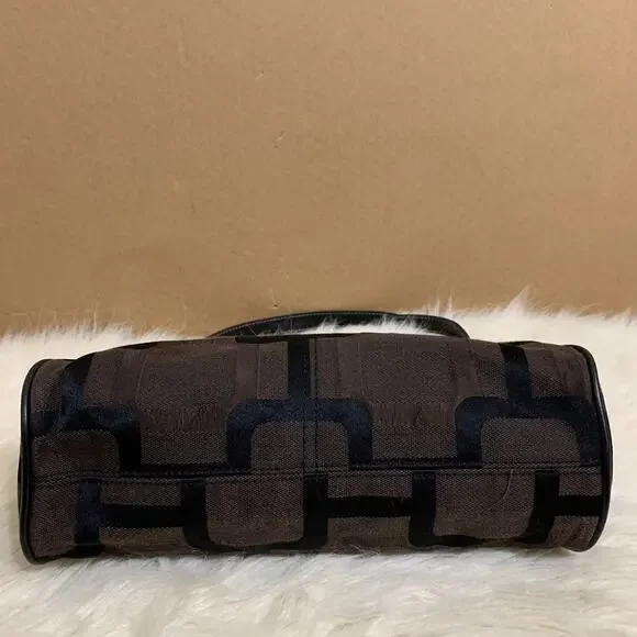 NINE WEST Vintage Y2K Dark Brown & Black Logo Pattern Canvas Hobo Shoulder Bag - Picture 4 of 10